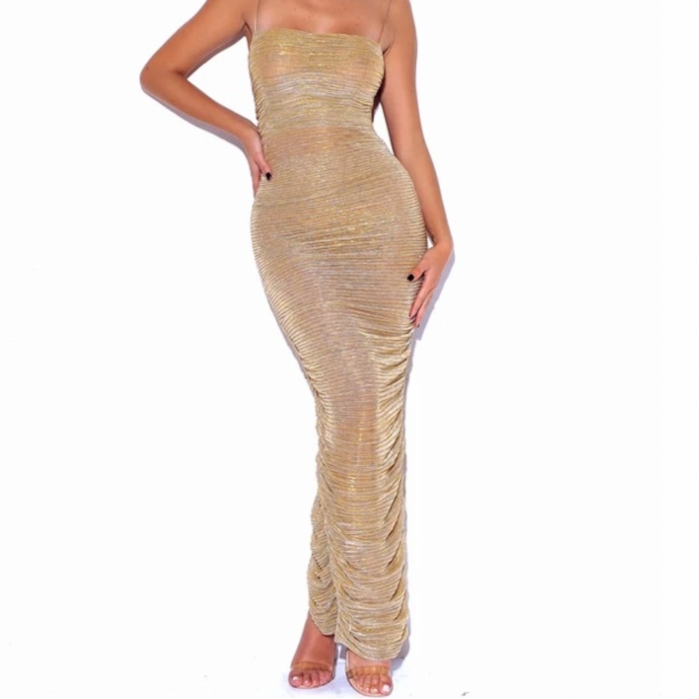 This beautiful gold shimmery dress was purchased online from Miss Circle.